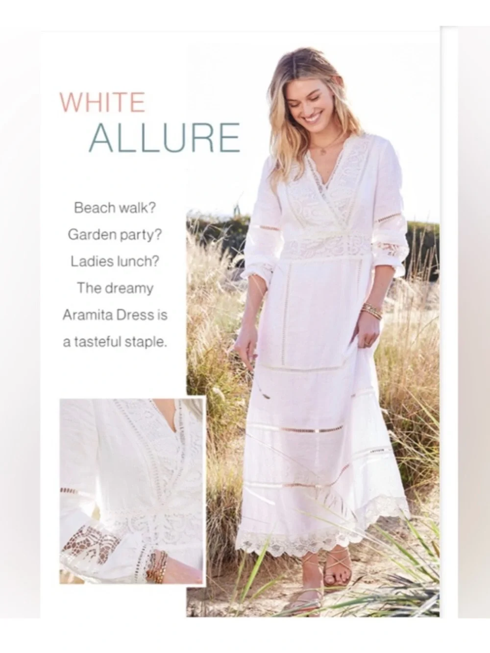 SOFT SURROUNDINGS Araminta White Linen Lace Boho Maxi Dress 10 cottagecore - Picture 3 of 14